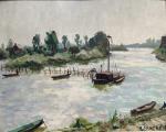 René SARTRE (1895-1983)
Barrage au saumon en Loire, 1947. 
Huile sur...