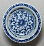 CHINE
Crachoir rond en porcelaine à décor bleu blanc de fleur
H.:...