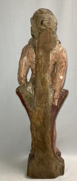 Important SUJET en bois sculpté et peint en polychromie représentant...