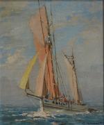 Georges LHERMITTE (1882-1967)
Thonier en mer
Huile sur panneau signée en bas...