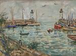 André FRAYE (1888-1963) Belle Ile, le port du Palais Aquarelle...