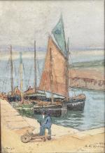 Alexis Louis DE BROCA (1868-1948)
Le Croisic, bateaux à quai, 1932....