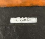 Roger CAPRON (1922-2006)
Table en fer à plateau de céramique carré...