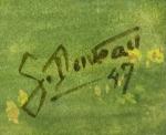 G. DENEAU (XXème)
Fermières la vache, 1947. 
Aquarelle et gouache signée...