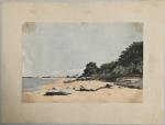 Adrien FINOT (1838-1908)
La plage
Aquarelle
19 x 28.5 cm (mouillures)