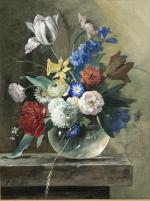 Arthur CHAPLIN (1869-1935)
Bouquet de fleurs sur un entablement
Aquarelle signée en...