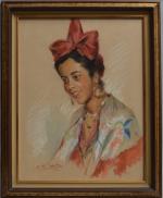 Albert GENTA (1901-1989)
Portrait de dame au turban, 1944. 
Dessin au...