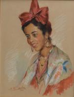 Albert GENTA (1901-1989)
Portrait de dame au turban, 1944. 
Dessin au...
