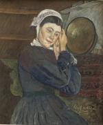 Charles MILCENDEAU (1872-1919)
Portrait de jeune maraichine, 1916. 
Gouache signée et...