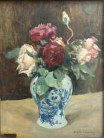 Paul-Albert LAURENS (1870-1934)
Bouquet de roses dans un vase
Huile sur panneau...