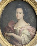 Ecole FRANCAISE vers 1720
Portrait de jeune fille à la robe...