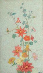 Achille LAUGÉ (1861-1944)
Jetée de fleurs
Huile sur panneau, signée du monogramme...