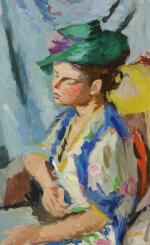 Pierre CORNU (1895-1996) 
" Modèle au chapeau vert " 
Huile...