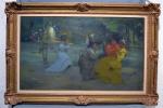 Henri HOURTAL (1877-1944)
Elégantes au jardin du Luxembourg
Huile sur toile signée...