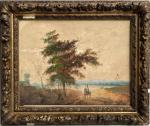 ECOLE FRANCAISE du XIXème
Cavalier dans un paysage
Aquarelle portant une signature...