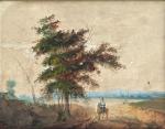 ECOLE FRANCAISE du XIXème
Cavalier dans un paysage
Aquarelle portant une signature...