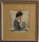 Jean FRESSINET (1889-1972)
Portrait de dame à la verseuse
Dessin aquarellé, cachet...