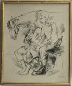 Jean BRUNEAU (1921-2001)Le jeune cavalier  Lithographie signée en bas...