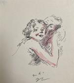 Jean LAUNOIS (1898-1942)
L'étreinte
Encre rehaussée d'aquarelle monogrammée
12.5 x 11 cm