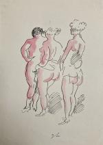 Jean LAUNOIS (1898-1942)
Les trois femmes
Encre et aquarelle monogrammée
17.5 x 12.5...