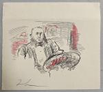 Jean LAUNOIS (1898-1942)
L'homme au plateau
Encre et aquarelle monogrammée en bas...