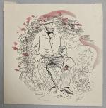 Jean LAUNOIS (1898-1942)
Portrait au jardin
Estampe rehaussée monogrammée 
15.5 x 15...