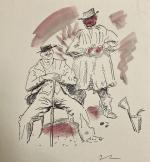 Jean LAUNOIS (1898-1942)
Deux hommes devant l'arrosoir
Estampe rehaussée monogrammée
16 x 15...
