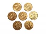 Sept pièces or, Souverain, Edouard VII, 1905, 1907 (x3) et...