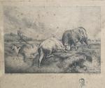 Jean CORABOEUF (1870-1947)
Combat de taureaux, d'après le tableau de Brascassat
Gravure...