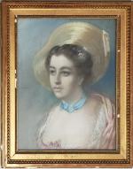 ECOLE FRANCAISE fin XIXème
Portrait de dame au chapeau
Pastel
49 x 39...