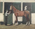 Michel JACQUET (XIX-XXème)
RIP-RIP cheval à l'écurie, 1912. 
Huile sur toile...