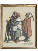 Georges ROUX (1853-1929) 
Etude de personnages, 1926. 
Dessin rehaussé d'aquarelle...
