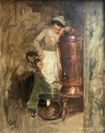 Jules Alexandre GRÜN (1868-1934)
La cuisinière à la fontaine, 1903. 
Huile...