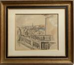 ECOLE du XXème
Terrasse sur la ville, 1931. 
Aquarelle signée et...
