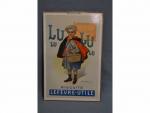 Biscuits Lefèvre-Utile : Panonceau lithographié illustré du "Petit Ecolier" ....