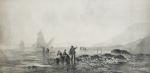 Paul HOUETTE (1833-1905)
Saint Lunaire, pêche à pied, 1893. 
Grisaille signée,...