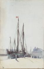 ECOLE NORMANDE fin XIXe début XXe
Fécamp, voiliers au port, 1891....