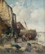 J. MAZELLA (XIX-XXème)
Pêcheurs au pied de la falaise, 1883. 
Huile...
