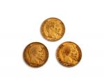 Trois pièces or de 20 francs
Louis Napoléon Bonaparte
1852 A
Vendu sur...