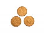 Trois pièces or de 20 francs
Coq
Vendu sur désignation, lot conservé...