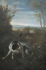 d'après Alexandre-François DESPORTES (1661-1743)
Chien de chasse dans un paysage, 1887....