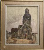 G. CHAUDEL (XIX-XXème)
L'église, 1922. 
Huile sur toile signée, datée et...