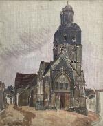 G. CHAUDEL (XIX-XXème)
L'église, 1922. 
Huile sur toile signée, datée et...