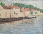 Germaine HEBRARD (1889-?)
Bateaux sur le canal
Huile sur toile signée en...