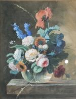 Arthur CHAPLIN (1869-1935)
Bouquet de fleurs sur un entablement
Aquarelle et rehauts...