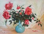 Jean BACONNAIS (1931-2020)
Roses rouges dans un vase vert, 1992. 
Huile...