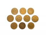 Dix pièces or, 20 francs Coq
Lot conservé en banque, vendu...