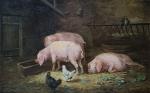 Charles Émile JACQUE (1813-1894)
Cochons dans la mangeoire près des poules
Huile...