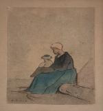 ECOLE FRANCAISE du XIXème
Mère et son enfant
Dessin aquarellé signé en...