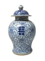 CHINE
Potiche couverte en porcelaine à décor bleu blanc
H.: 32.5 cm